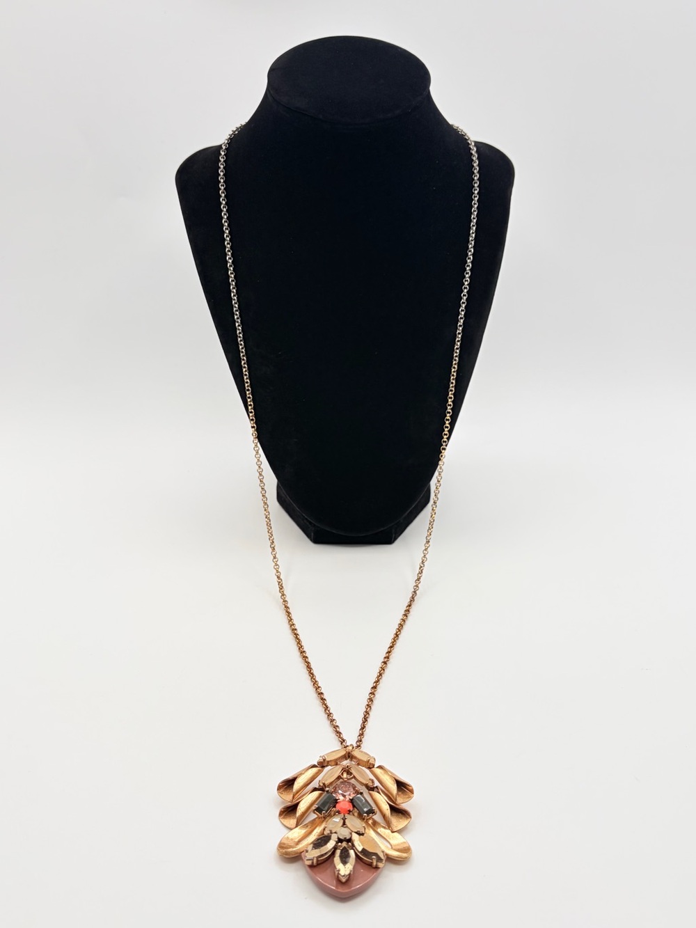 J.Crew Multicolour Statement Pendant Necklace Gold Tone Long Chain